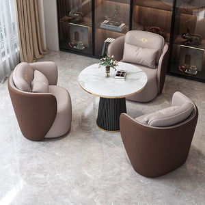 Hotel Chair Leather <b>Sofa</b> Set Round <b>Table</b> For Reception Lounge Indoor Commercial Use Durable Foam Filling - Product Image 3