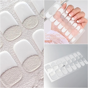 French White Edge Semi-Cured 3D Gel Nail Wrap Longue Durée Couverture Complète Imperméable Mode Couleur Autocollant Wraps-16 Conseils - Product Image 2