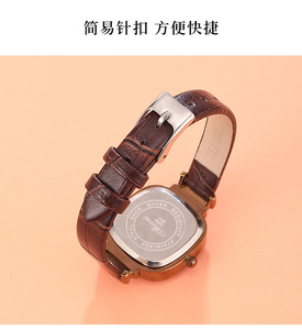 Montre élégante pour femme en or rose, cadran carré, cristaux, bracelet en cuir marron, cadran soleil, montre-bracelet à quartz - Product Image 4