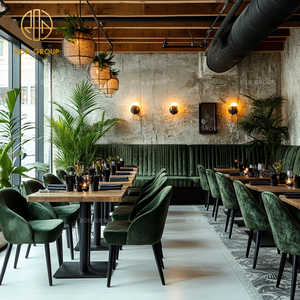 हॉट सेलिंग पिज्जा कैफे ग्रीन वुड वर्ग टेबल और मखमली चेयर सेट सोफे बूथ बैठने वाले वाणिज्यिक रेस्तरां फर्नीचर - Product Image 4