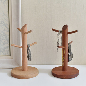 Wooden Jewelry Display <b>Rack</b> Multi-purpose Standing Key Watch Organizer Beechwood Ebony Color <b>Kitchen</b> Countertop <b>Storage</b> - Product Image 1