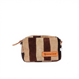 กระเป๋าถือแฟชั่นผู้หญิงแบบยูนิเซ็กซ์ ลายทาง ซิป แต่งผ้าปะติด ผ้าลูกฟูก สะพายข้าง สะพายไหล่ ดีไซน์เองได้ สไตล์ลำลอง พกพาสะดวก - Product Image 1