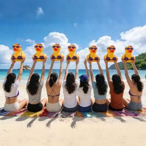 Summer Limited PVC Hollow Floating Multifunctional Toy for Children's <b>Bathing</b> Swimming Ring Rubber Duck Mermaid Pattern Ages 4-6 - Product Image 2