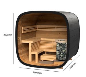 Sauna extérieur carré HELIIUS pour 4 à 6 personnes, marron/miroir, sauna traditionnel à vapeur pour le bien-être - Product Image 5