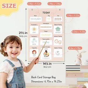 Calendrier mural « Tout ce qui se passe aujourd'hui » 21 x 14 pouces, tableau mural à poches pour enfants d'âge préscolaire, design bohème - Product Image 4