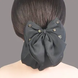 Vrouwen Strik Bun Snood Haargrepen Dame Haar Clip Cover Net Mode Big Strik Baret Vintage Haaraccessoires