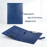 Porte-documents professionnel en cuir PU bleu format A4 avec bloc-notes et porte-klip