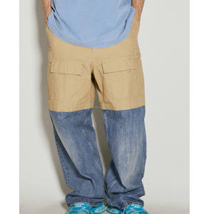 Ropa de calle 100% algodón pierna <span class=keywords><strong>Cargo</strong></span> bolsillos nuevo con etiquetas pierna ancha suelta <span class=keywords><strong>Jeans</strong></span> Unisex mujeres parcheado algodón <span class=keywords><strong>Cargo</strong></span> pantalones para hombres - Product Image 1