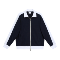 Veste en mélange de coton à col montant et blocs de couleur avec double fermeture éclair sur le devant