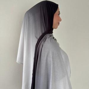 New arrivals cao cấp Jersey thoáng khí đơn sắc Gradient cho hồi giáo hai mặt in Jersey hijab - Product Image 3