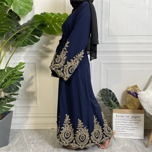 1495# Fashion Gold Applique <strong>Black</strong> Abaya Soft Polyester Muslim Women <strong>Kimono</strong> Islamic <strong>Long</strong> Robe Abayas - Product Image 5