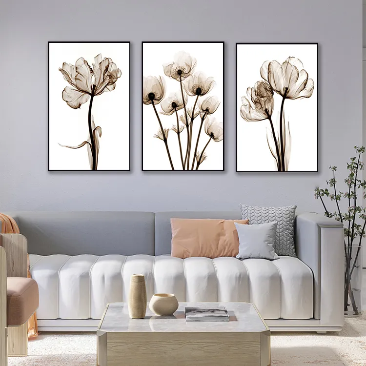 Nordic Canvas Painting Flowers Poster Yellow Floral Wall Art Print Vintage Living Room Decorative Wall Pictures