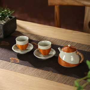 Beixitang Ceramic <b>Tea</b> <b>Set</b> With Bamboo Weave Design One Teapot Two Cups Traditional Chinese Style Porcelain <b>Tea</b> <b>Set</b> - Product Image 1