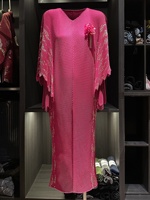 Haut de gamme grande taille tenue décontractée plissée Dragon poisson écailles conception couleur unie col en v manches chauve-souris lâche élégant pour l'automne
