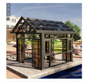 Modern Octagonal Solarium Sunroom For Outdoor Backyard Galvanized Steel With Lockable Sliding Door And Sloping Roof