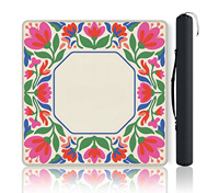 Tapis de jeu de Mahjong vintage bohème à bordure florale, couverture de table carrée rouge-vert avec sac de rangement