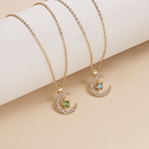 G396 Personalized <strong>Jewellery</strong> With Card <strong>Birthstone</strong> Jewelry Moon and Star Necklace Women Chain Necklaces - Product Image 6