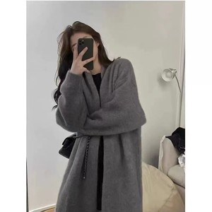 [Brand] Knitted Cardigan Mid Length Gray Simple Elegant Autumn Coat Women's Sweater Loose Fit Warm Solid Color - Product Image 4