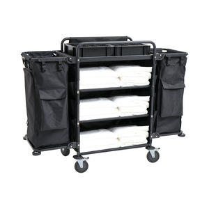 Chariot de nettoyage de chambre d'hôtel de haute qualité Structure en tissu de gros Chariot de service de chambre noir double face - Product Image 4