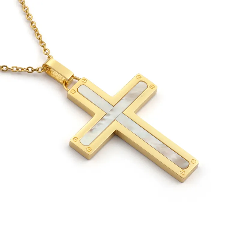 Христианские религиозные молитвенные украшения, жемчужный белый кулон, позолоченный инкрустированный стразами крест ожерелье