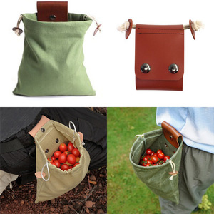 Multi Functional Canvas Waist Bag For Camping Hiking Storage With Drawstring Closure And Leather Clip In Black Brown Khaki Green - Product Image 2