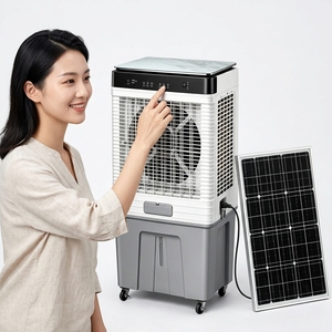 Ventilador de enfriamiento evaporativo con energía solar y batería/USB integrada para interiores, compatible con baterías de plomo-ácido y litio. - Product Image 4