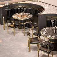 Ensemble de meubles de café moderne, restaurant, canapé en cuir véritable, table en marbre et chaises