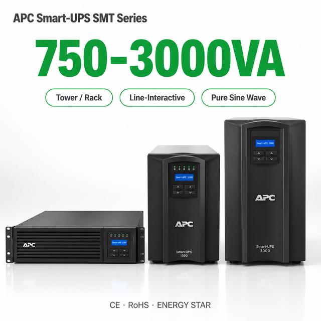 Schneider APC Smart-UPS Line Interactive SMT750I-CH Single Phase Networking 50Hz 500W/750VA 230V LCD Built-in Battery Tower UPS
