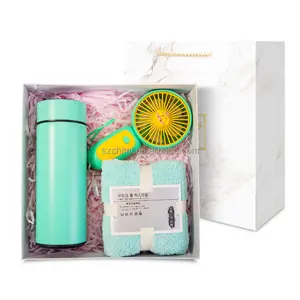 Temperature display vacuum flask fan towel hot water bottle gift set romantic gifts for girlfriend engagement gifts for guest