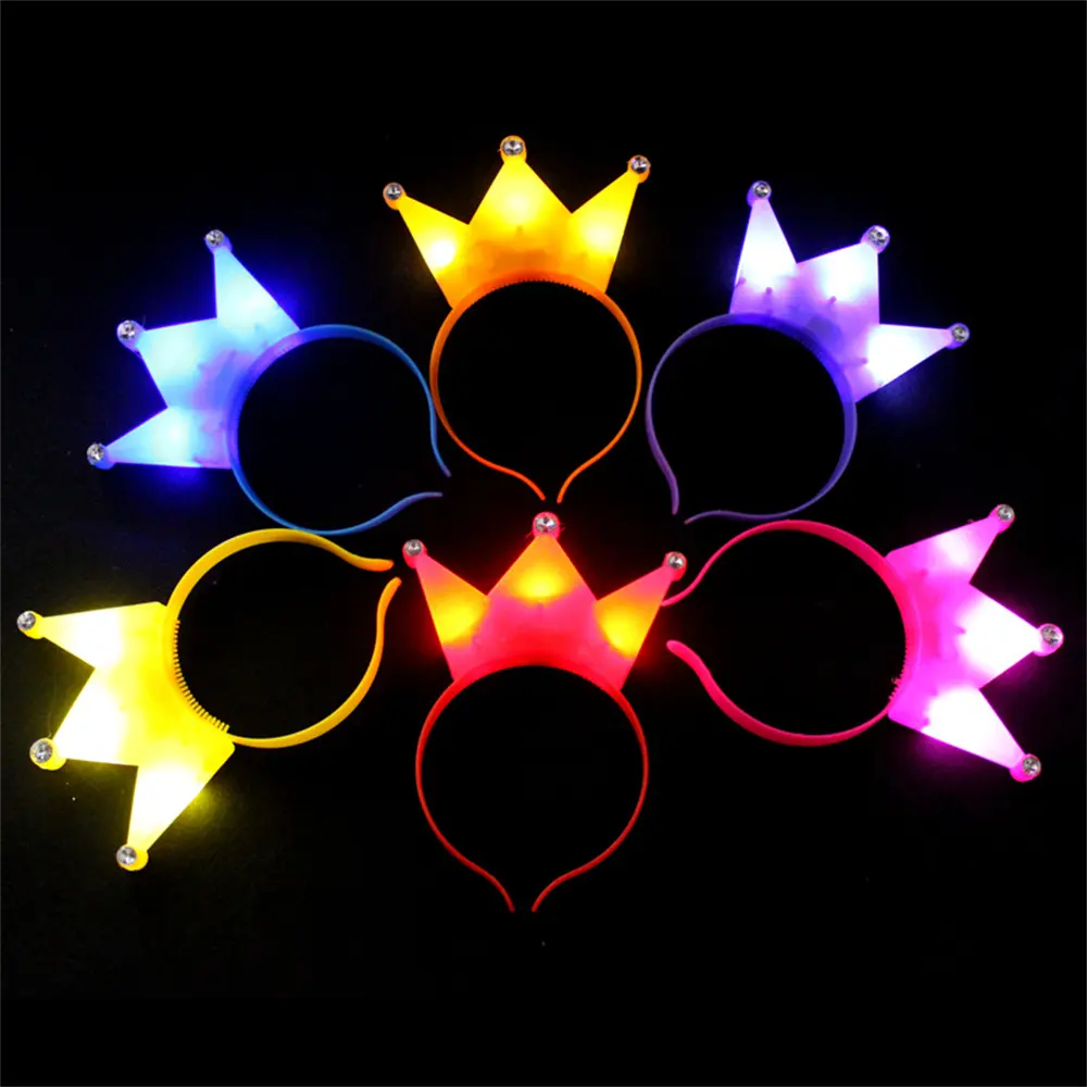 Cheap Price Plastic Light Up Crown Headband Neon Party Crown LED Flashing Prince Crown