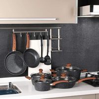Peralatan Masak Dapur Modern 12-Piece Set Berbahan Aluminium Alloy Ramah Lingkungan dengan Alas Multi-Layer, Tutup Kaca, Warna Putih Hitam, Termasuk Wajan dan Panci
