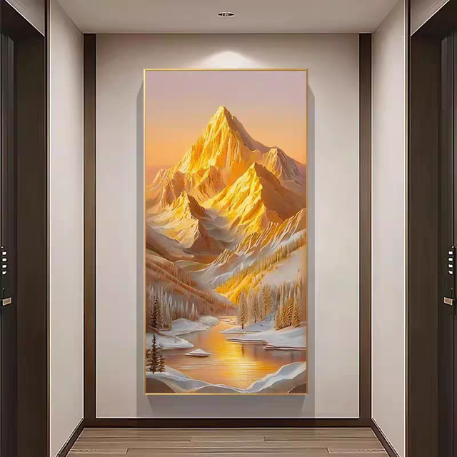 Wholesale Large 3D Mountain Peak Home Wall Art Modern Vertical Hanging Landscape Vegan Leather UV Print Framed Painting