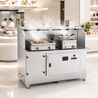 Station de cuisson mobile sans ventilation avec système de purification des fumées pour kiosque de food court, cuisson de plats sautés, friture, burgers et œufs