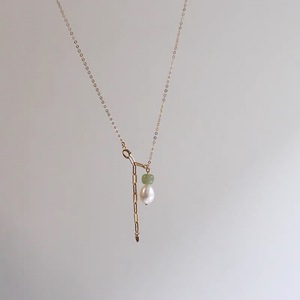 Chaîne de clavicule en or 14 carats avec jade bleu naturel Perle d'eau douce de Hotan Design simple Collier Chaînes fines pour femmes - Product Image 5