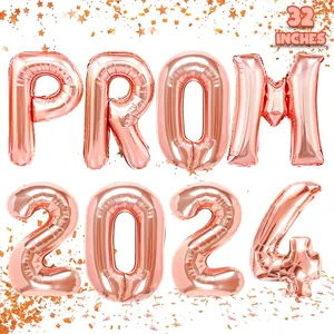 Hstyle spanduk 2024 Prom 32 inci dekorasi tanda balon huruf Mylar untuk kelas 2024 perlengkapan pesta wisuda E3184