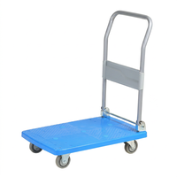 Chariot à main pliable à 4 roues, chariot à outils robuste en plastique bleu, capacité de charge de 120 kg avec roues