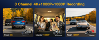 Novatek NT96560 3 pouces Dash Cam 3 canaux Dashcam WIFI GPS 4k + 1080P + 1080P Caméra de voiture avec vision nocturne