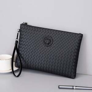 Men's Luxury <b>Woven</b> PU <b>Leather</b> Wristlet Clutch <b>Bag</b> Embossed Logo Travel Organizer Portable Handbag Purse Secure Zipper Fashion - Product Image 3