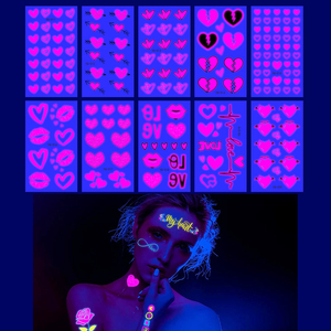 Commercio all'ingrosso Labbra corpo notte bagliore del tatuaggio adesivo di san valentino rosa fluorescente cuore finto UV tatuaggio temporaneo - Product Image 1