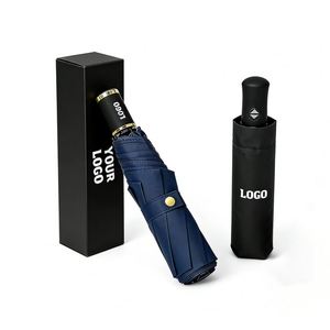 Parapluie pliant automatique trois volets noir en caoutchouc pour femme, double usage soleil et pluie, avec logo personnalisé, design classique, vente en gros - Product Image 1