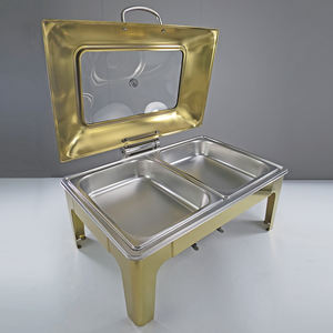 Estufa de buffet hidráulica Juego de buffet de plato de frotamiento dorado de lujo con cubierta visual Calentador de alimentos de acero inoxidable Nueva condición - Product Image 5