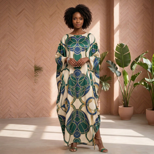 Vestido Kaftán Largo de Rayón con Estampado Personalizado para Mujer, Estilo Bohemio, para Vacaciones de Verano en la Playa, con Lazos para Atar - Product Image 1