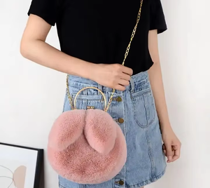 Autumn Winter New Rabbit Ear <b>Clip</b> Mouth <b>Bag</b> Female Oblique Cross Korean Version Lovely Portable Plush <b>Bag</b> - Product Image 1