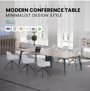 E1 Grade Fireproof MDF Conference <b>Table</b> 20mm Thick Large Office Desk with Cable Junction Box & Heavy Duty Legs – Commercial Meet - Product Image 2