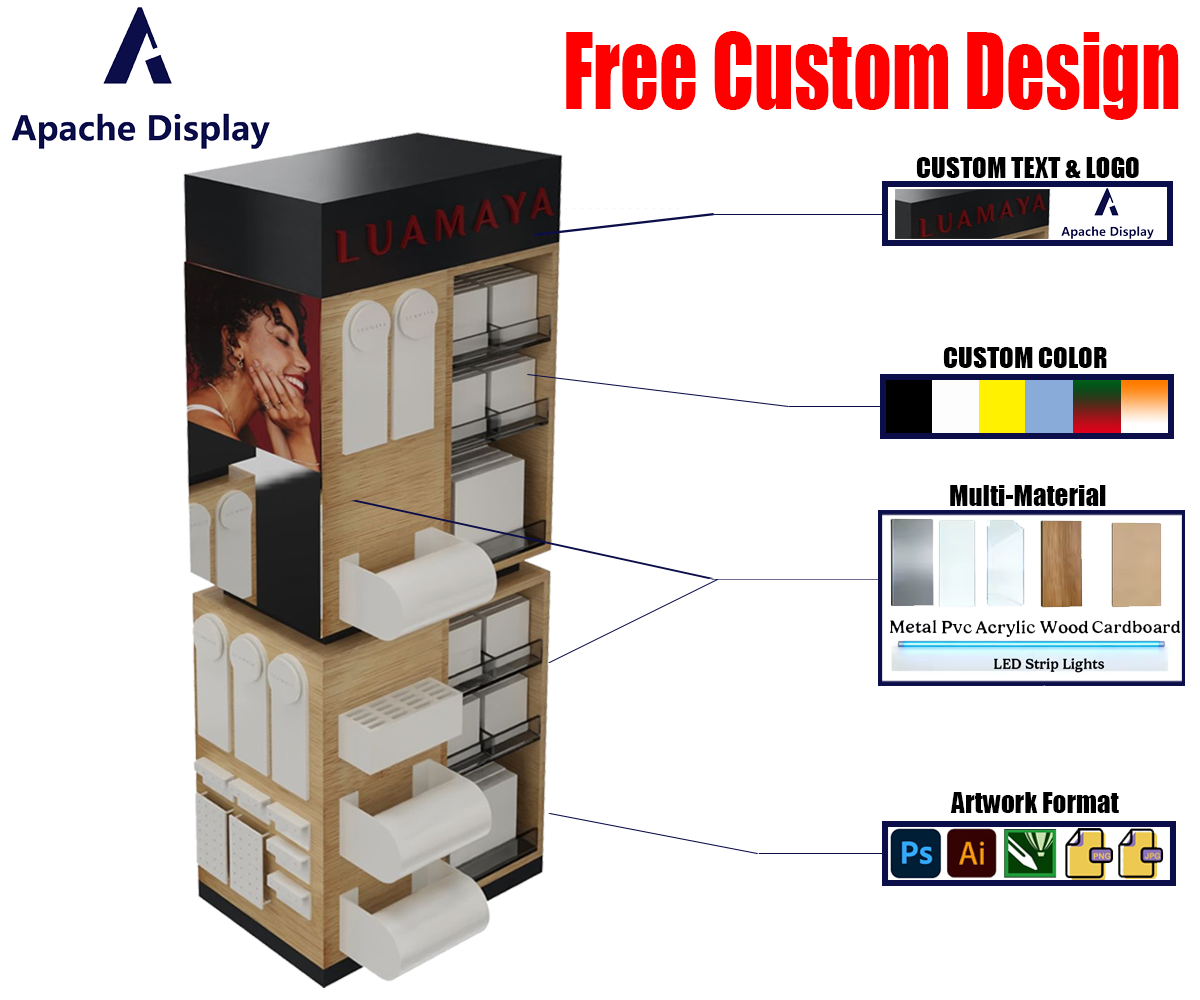 Luxury Custom Jewelry Watch Display Stand Metal Wood Acrylic Retail Boutique Store Countertop Showcase Branded Jewel Rack Apache — view 3
