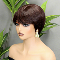 Perruques en cheveux humains FH Brown Pixie Cut, ligne de démarcation naturelle, sans colle