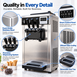 Máquina Comercial de Helado Suave, 3 Sabores (2+1), Vertical, de Acero Inoxidable, con Control LCD, para Fábrica de Snacks - Product Image 2