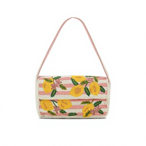 Bolso de Hombro a Rayas con Bordado de Cuentas y Patrón de Limones, Estilo Bohemio, Bolso de Mano para Mujer de Verano - Product Image 1