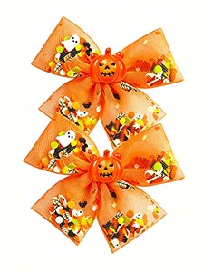 New Girls Halloween Deux Couches Chunky Glitter Hair Bow Clips avec Pumpkin Spider <span class=keywords><strong>Ghost</strong></span> - Product Image 5