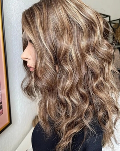 Peluca de Cabello Humano Ondulado Marrón con Reflejos Rubios al por Mayor, Cutícula Alineada, Cabello Virgen Brasileño 100% Humano, Peluca de Encaje - Product Image 2